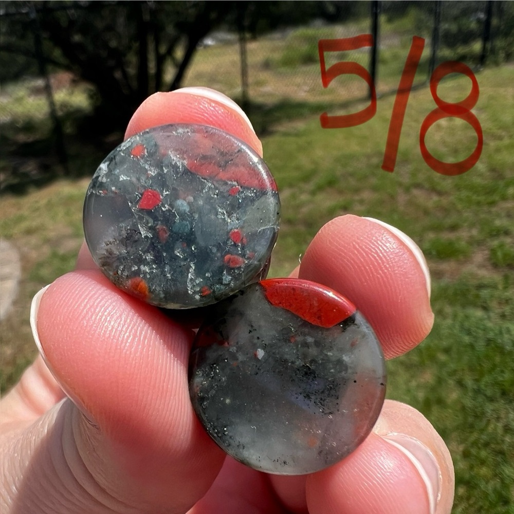 African Bloodstone Stone Plugs 5/8" (16mm) Double Flare Gauges Natural Organic
